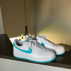 Nike White and Aqua Blue Air Sneakers